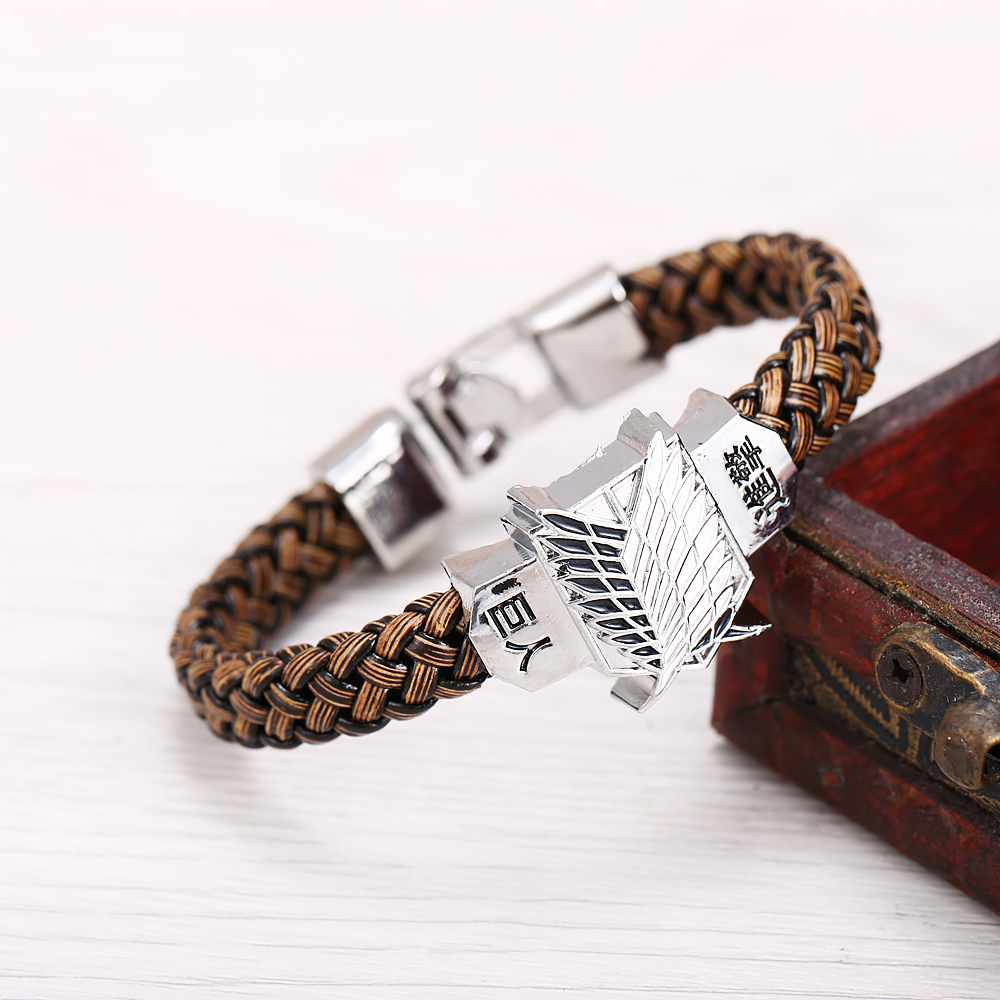 Attack on Titan Wings of Liberty Bracelet Men Women Metal Leather Wristband Necklace