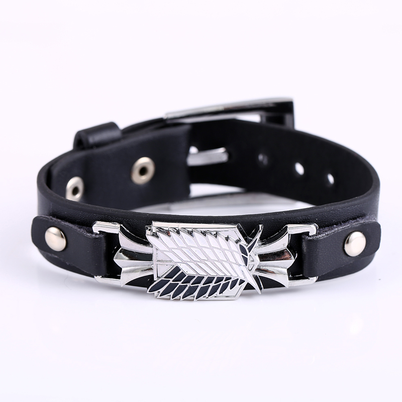 Attack on Titan Wings of Liberty Bracelet Men Women Metal Leather Wristband Necklace