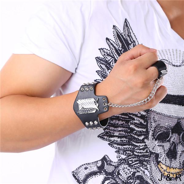 Attack on Titan Wings of Liberty Bracelet Men Women Metal Leather Wristband Necklace