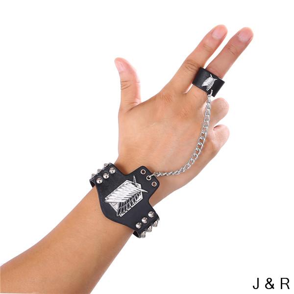 Attack on Titan Wings of Liberty Bracelet Men Women Metal Leather Wristband Necklace