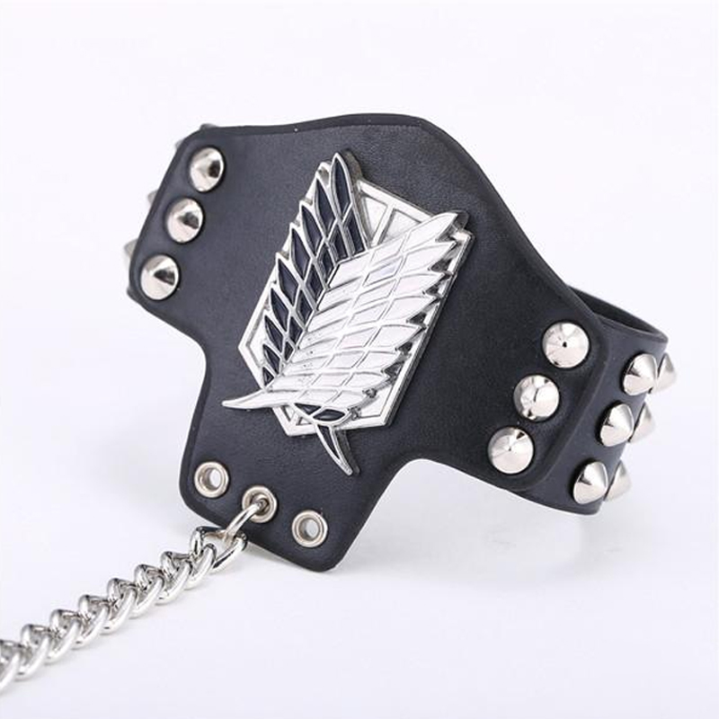 Attack on Titan Wings of Liberty Bracelet Men Women Metal Leather Wristband Necklace