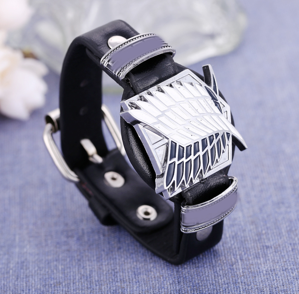 Attack on Titan Wings of Liberty Bracelet Men Women Metal Leather Wristband Necklace