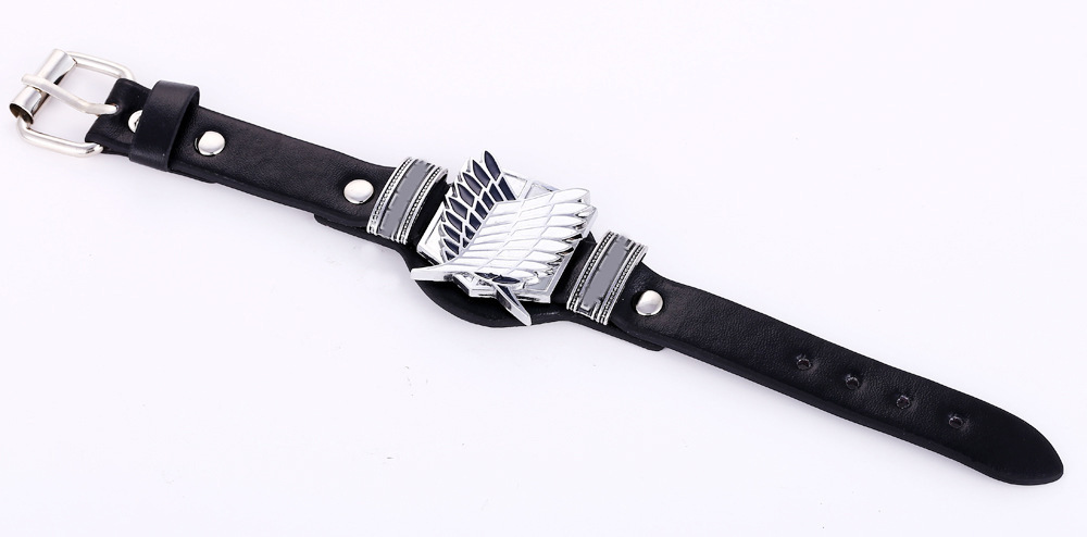 Attack on Titan Wings of Liberty Bracelet Men Women Metal Leather Wristband Necklace