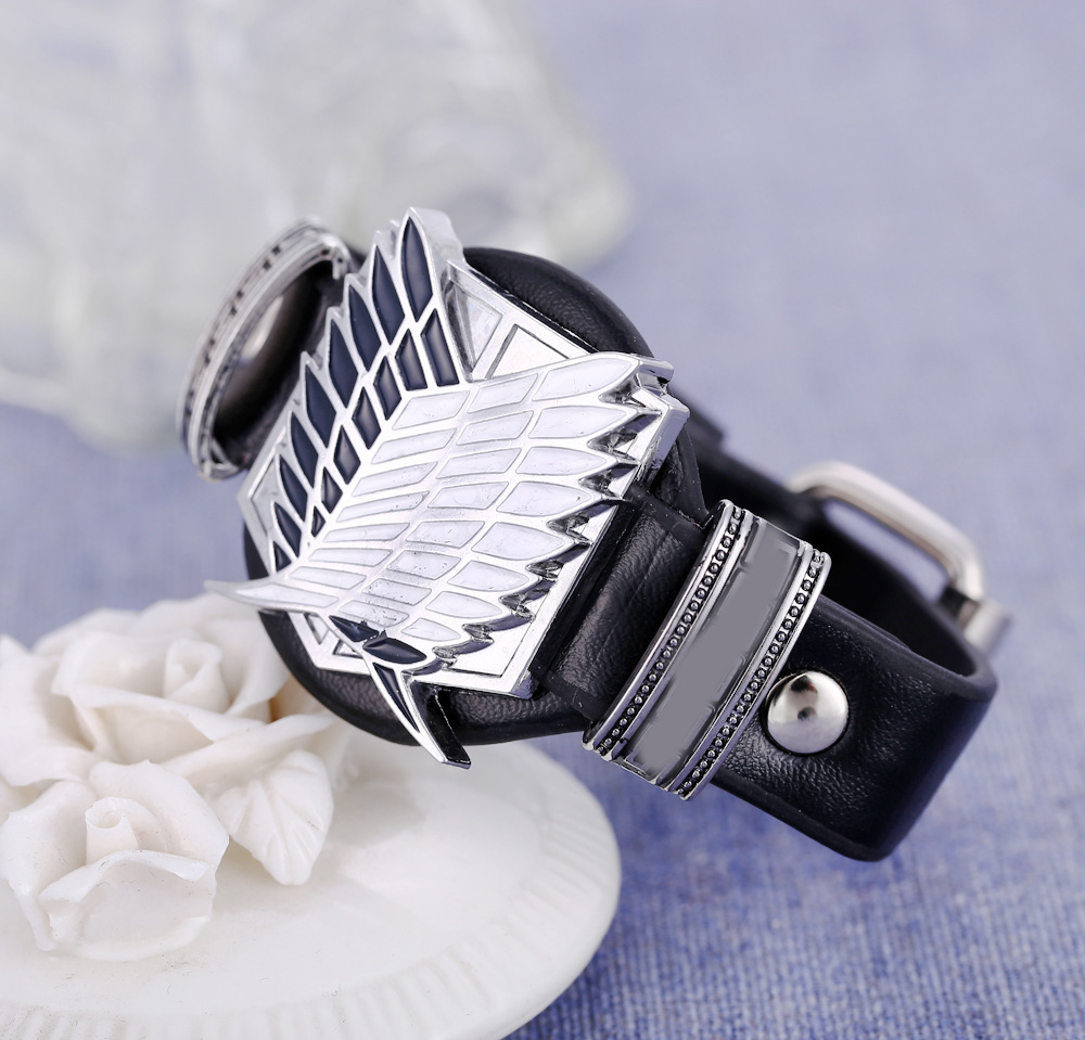 Attack on Titan Wings of Liberty Bracelet Men Women Metal Leather Wristband Necklace