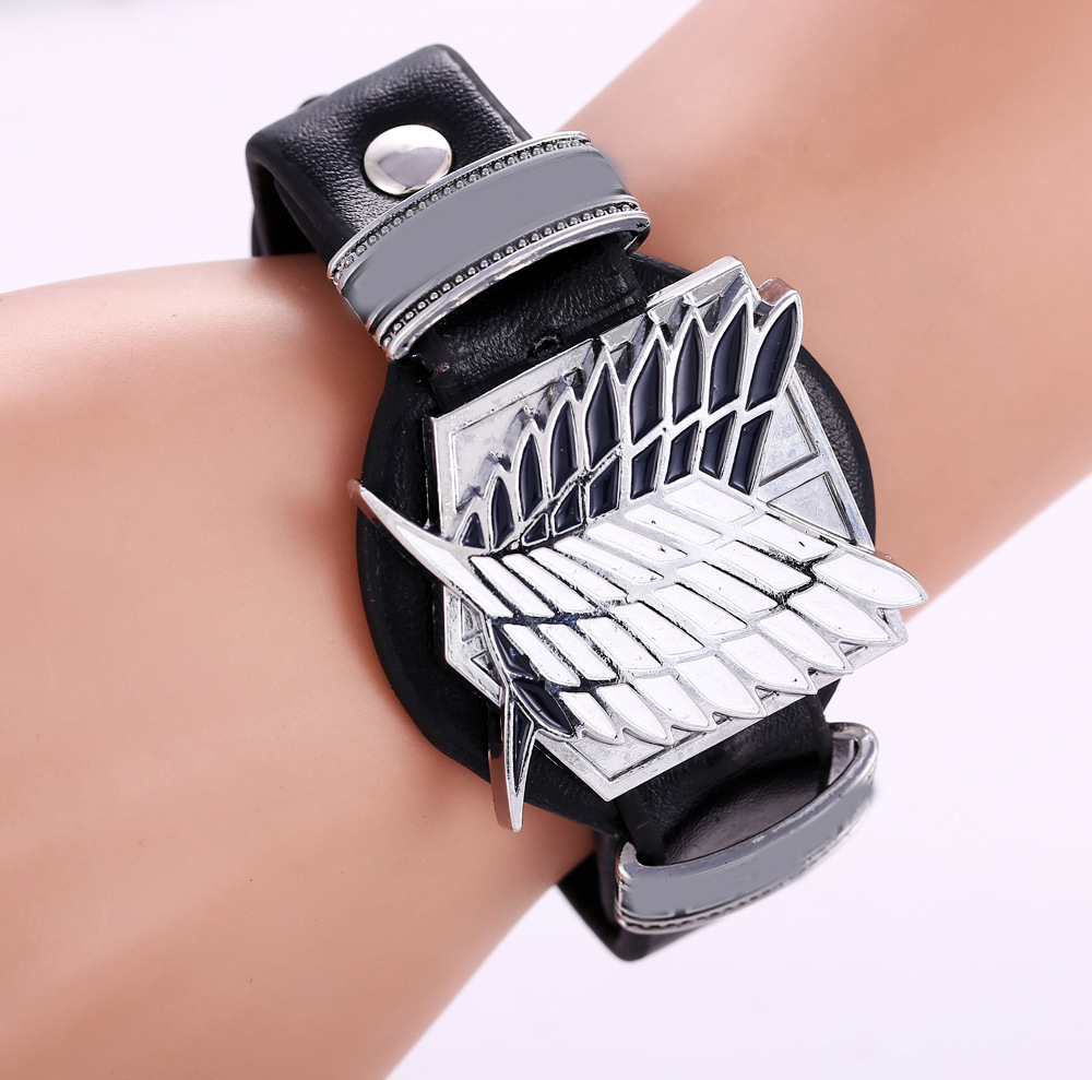 Attack on Titan Wings of Liberty Bracelet Men Women Metal Leather Wristband Necklace