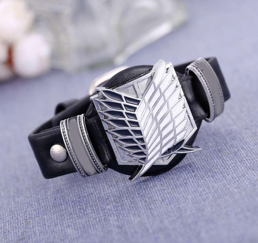 Attack on Titan Wings of Liberty Bracelet Men Women Metal Leather Wristband Necklace