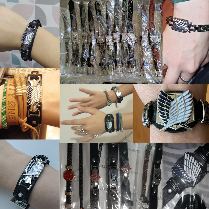 Attack on Titan Wings of Liberty Bracelet Men Women Metal Leather Wristband Necklace