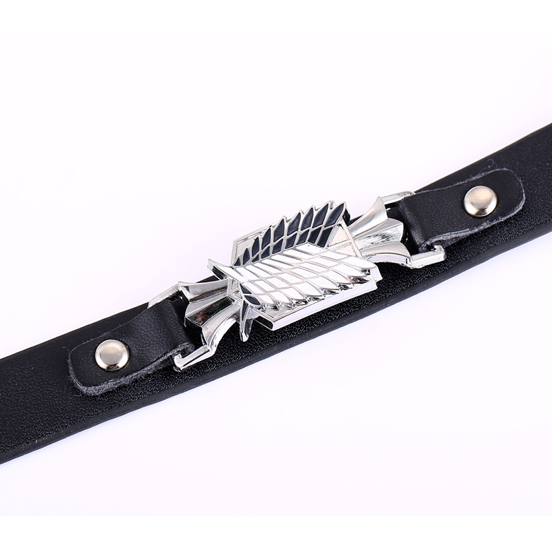 Attack on Titan Wings of Liberty Bracelet Men Women Metal Leather Wristband Necklace