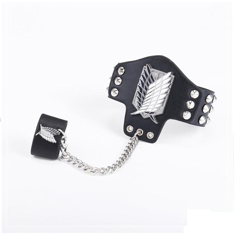 Attack on Titan Wings of Liberty Bracelet Men Women Metal Leather Wristband Necklace