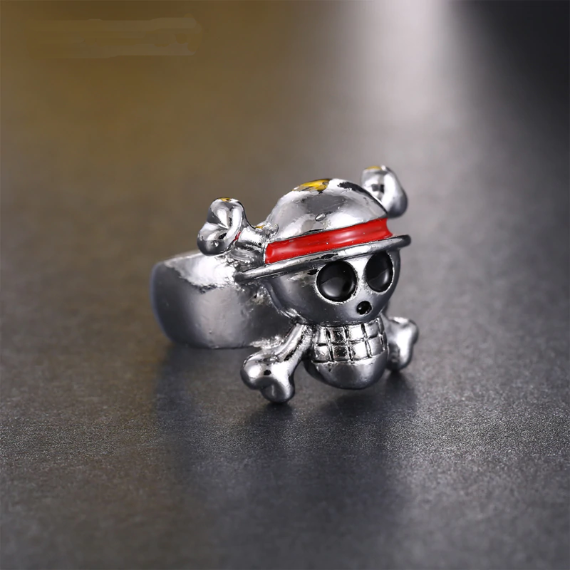 ONE PIECE Skull Monkey D Luffy Rings Rotatable Open Fashion Jewellery Cute  Metal Gold Color Bague