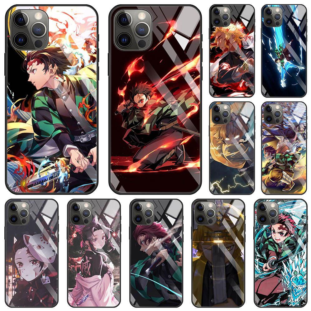 Kimetsu No Yaiba Demon Slayer Tempered Glass Case For Apple iPhone 11 12 Pro 7 XR X XS Max 8 6 6s Plus SE 2020 13