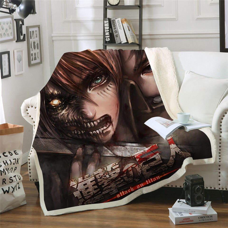 Cartoon Attack on Titan 3d Printed Fleece Blanket for Beds Thick Quilt Fashion Bedspread Sherpa Throw Blanket Adults Kids 02