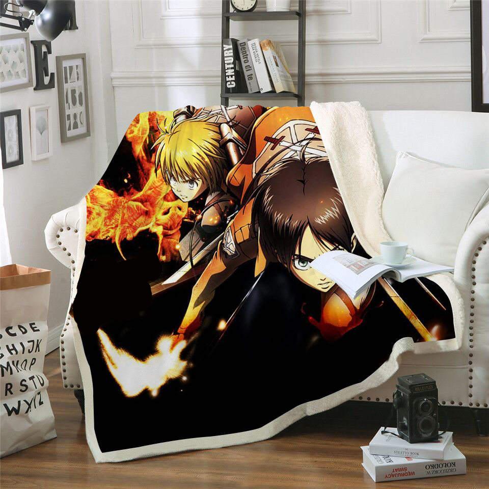 Cartoon Attack on Titan 3d Printed Fleece Blanket for Beds Thick Quilt Fashion Bedspread Sherpa Throw Blanket Adults Kids 03