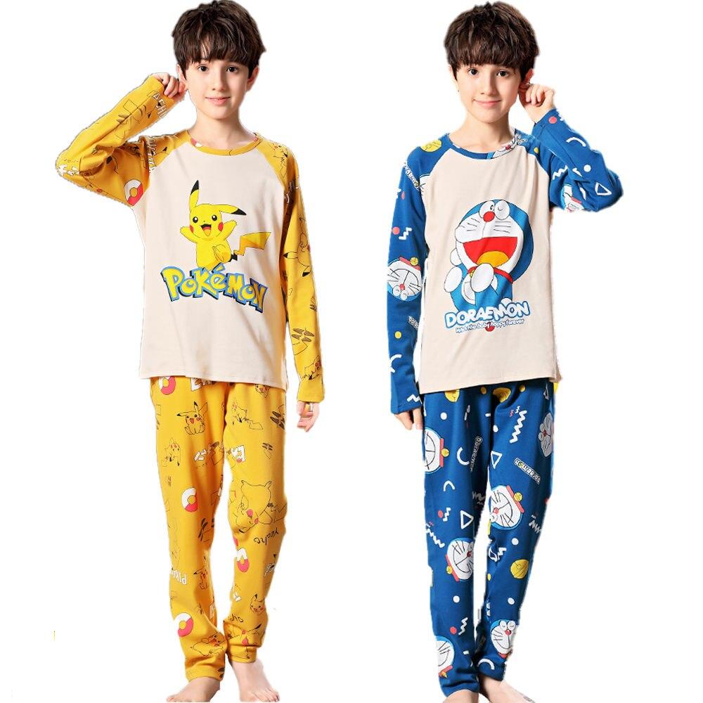 4Pcs/set Kids Cartoon Pajamas Set Doraemon Pikachu Luffy Mickey Mouse Long Sleeve Trousers Sleepwear Spring Summer Autumn Cotton