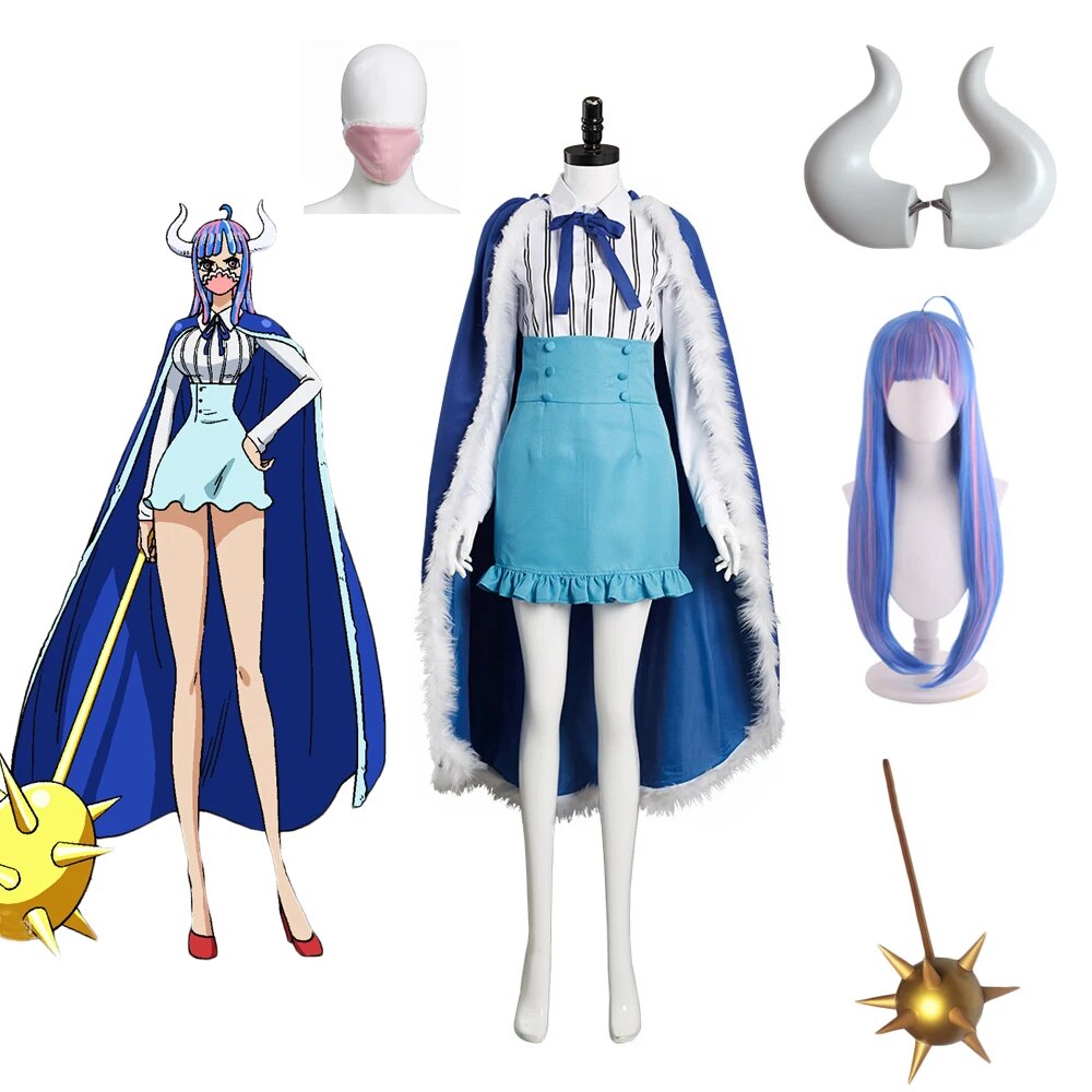 Anime One Piece Ulti Cosplay Costume Ulti Cloak Dress Wigs Horns Hammer Cosplay Full Set Custom Made