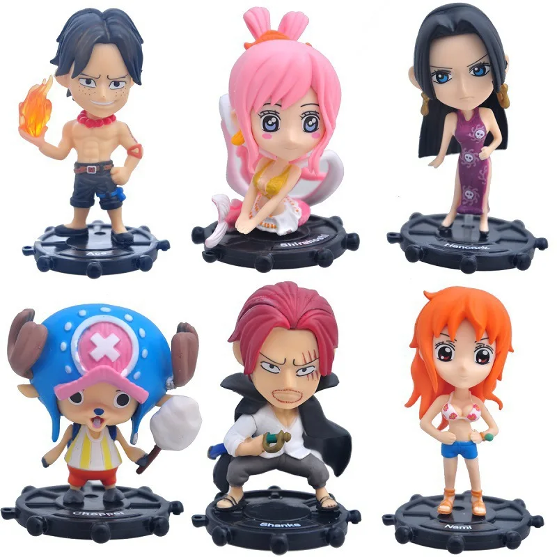 6pcs/lot One Piece Luffy Ace Sanji Nami Zoro Chopper Frank Robin Hancock PVC Action Figure Collectibles