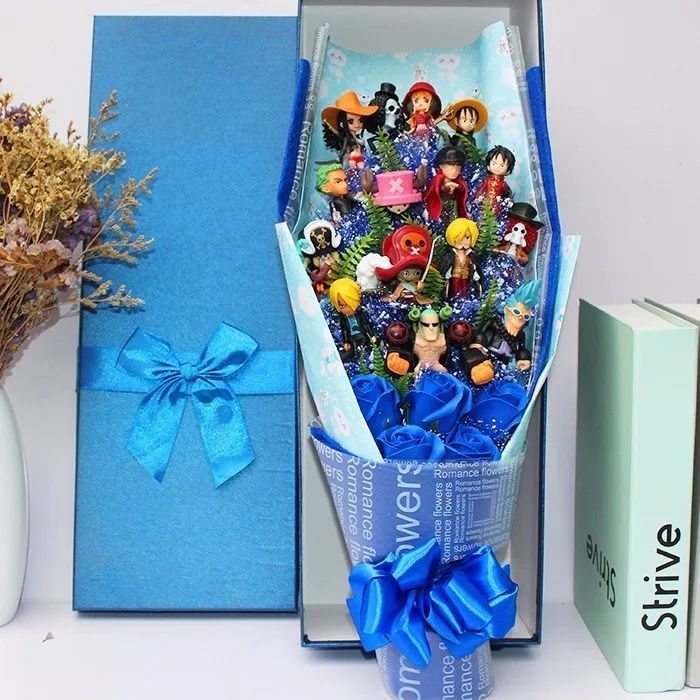 Gift Set 13 Styles One Piece Action Figure With Flower Bouquet