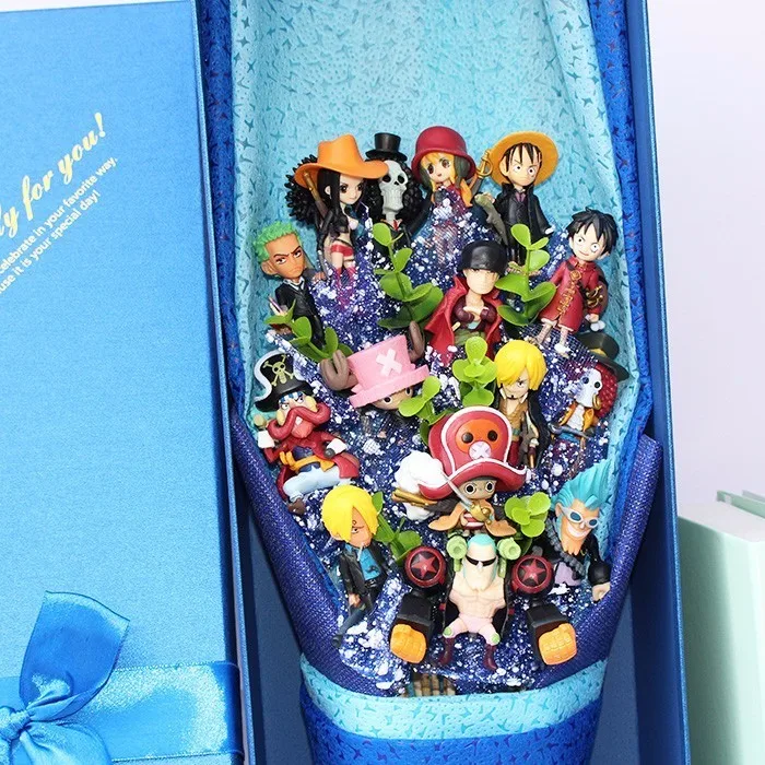 Gift Set 13 Styles One Piece Action Figure With Flower Bouquet