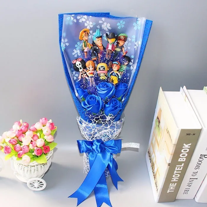 Gift Set 13 Styles One Piece Action Figure With Flower Bouquet