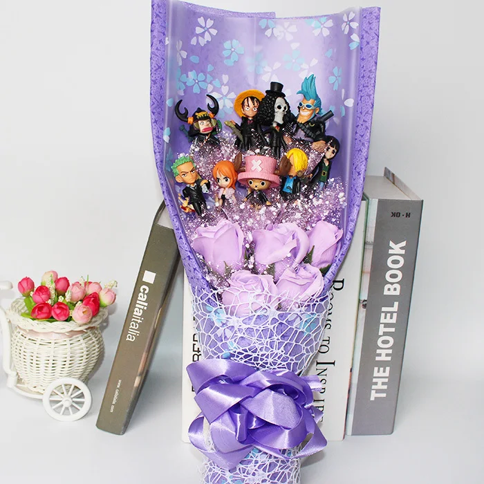 Gift Set 13 Styles One Piece Action Figure With Flower Bouquet