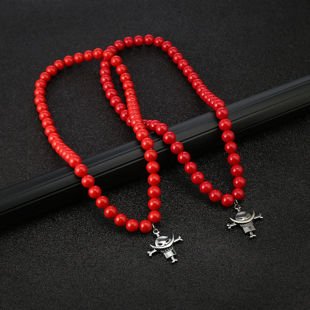 Portgas D Ace Red Beads Necklace White Beard Pendants