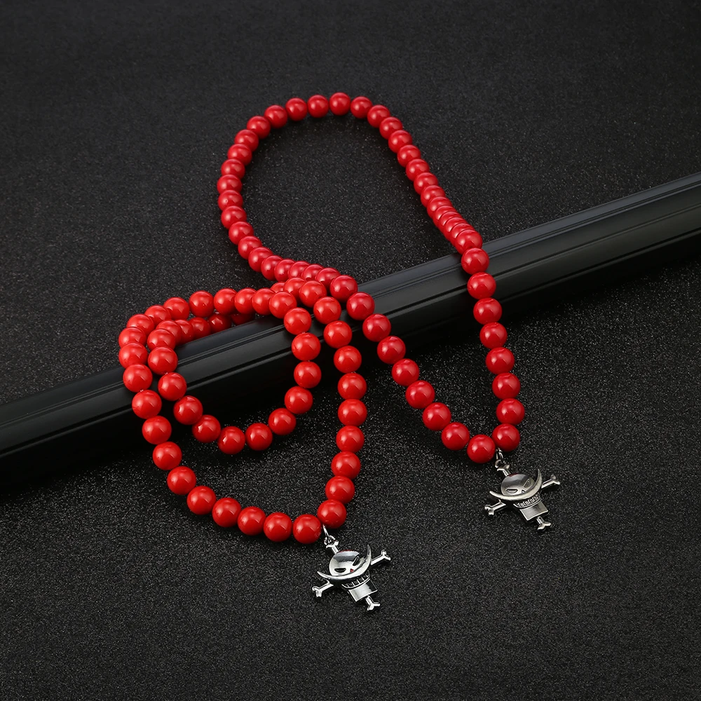 Portgas D Ace Red Beads Necklace White Beard Pendants