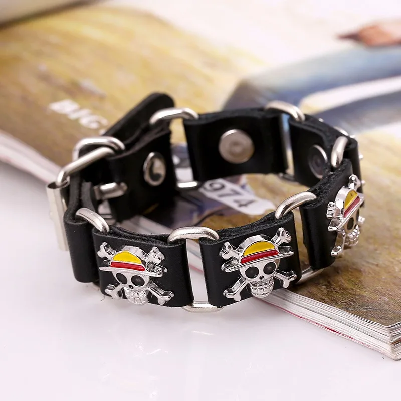 One Piece Punk Pirate Skeleton Leather Bracelet