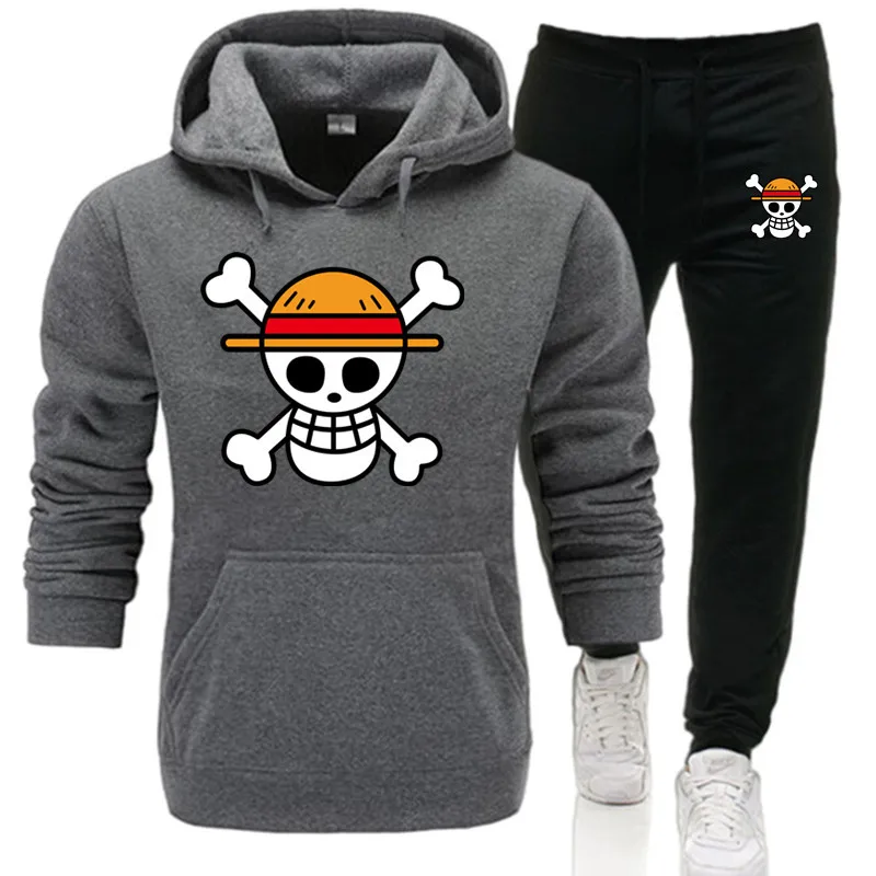 One Piece 2pcs Hoodie Sweatshirt + Pants Set