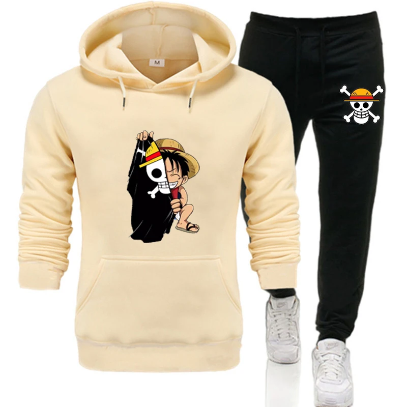 One Piece 2pcs Hoodie Sweatshirt + Pants Set