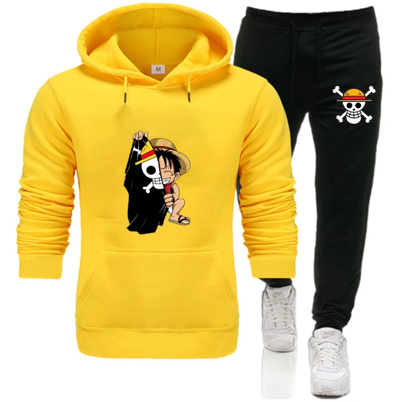 One Piece 2pcs Hoodie Sweatshirt + Pants Set