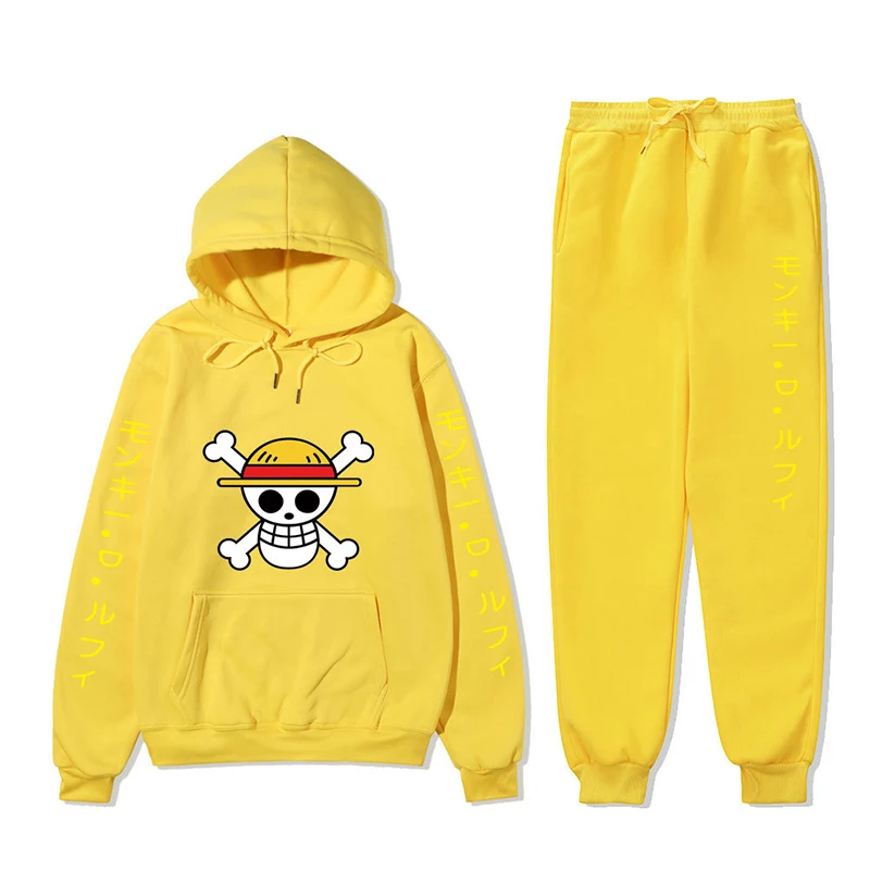 One Piece Luffy Print Hoodie Pants Suit Set