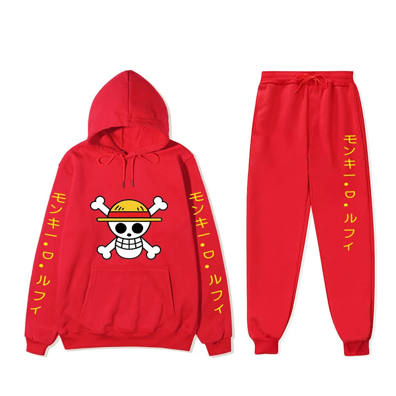 One Piece Luffy Print Hoodie Pants Suit Set