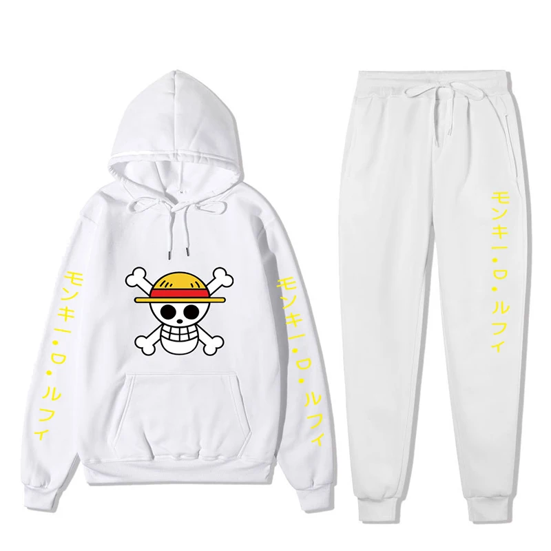 One Piece Luffy Print Hoodie Pants Suit Set