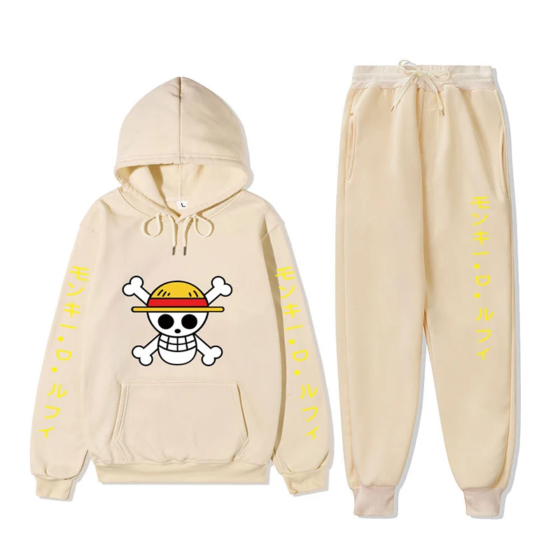 One Piece Luffy Print Hoodie Pants Suit Set