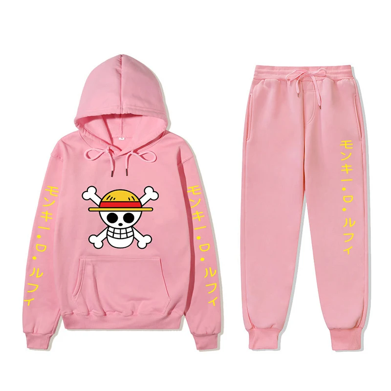 One Piece Luffy Print Hoodie Pants Suit Set