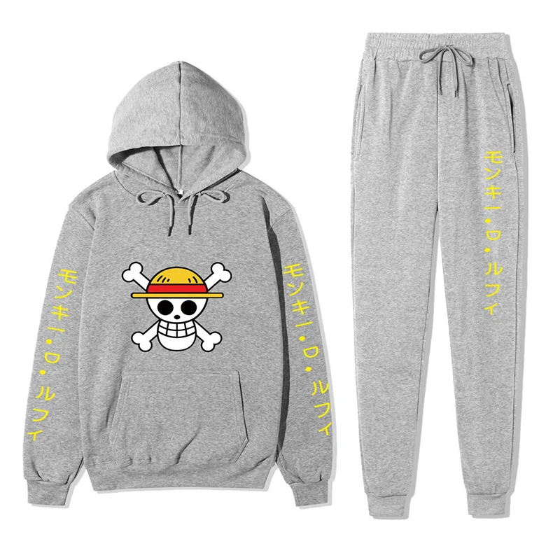 One Piece Luffy Print Hoodie Pants Suit Set