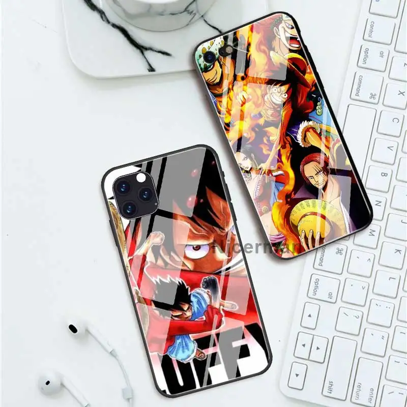 Luffy One Piece Tempered Glass Cover Cases For iPhone 13 12 Mini 11 Pro X XS XR Max 7 8 Plus 6 6S SE SE