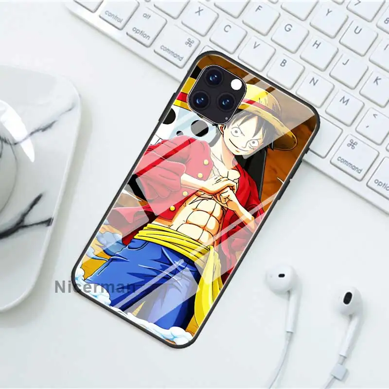 Luffy One Piece Tempered Glass Cover Cases For iPhone 13 12 Mini 11 Pro X XS XR Max 7 8 Plus 6 6S SE SE