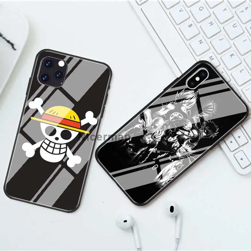 Luffy One Piece Tempered Glass Cover Cases For iPhone 13 12 Mini 11 Pro X XS XR Max 7 8 Plus 6 6S SE SE