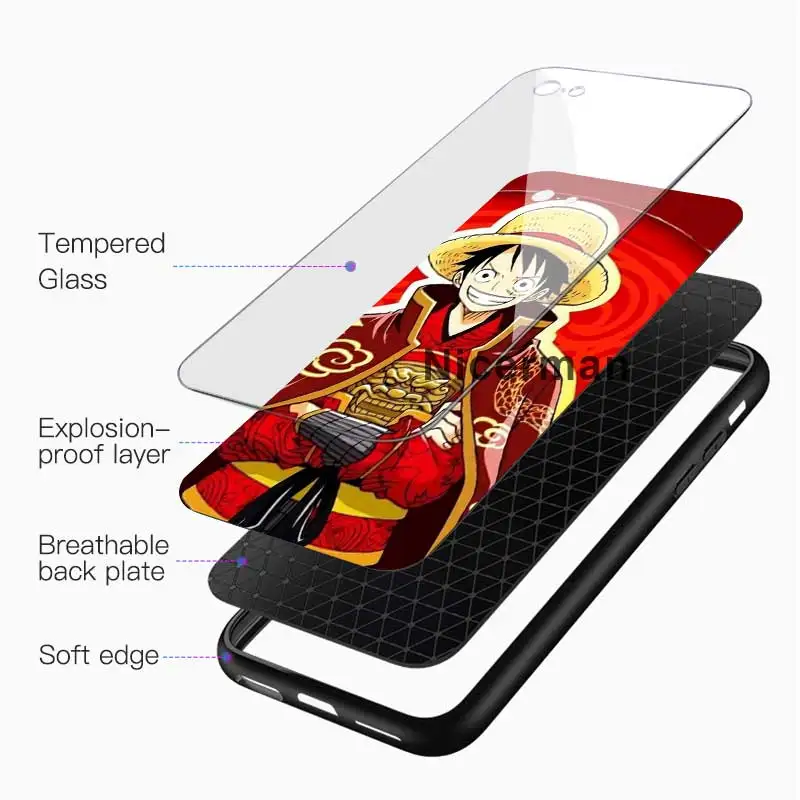 Luffy One Piece Tempered Glass Cover Cases For iPhone 13 12 Mini 11 Pro X XS XR Max 7 8 Plus 6 6S SE SE