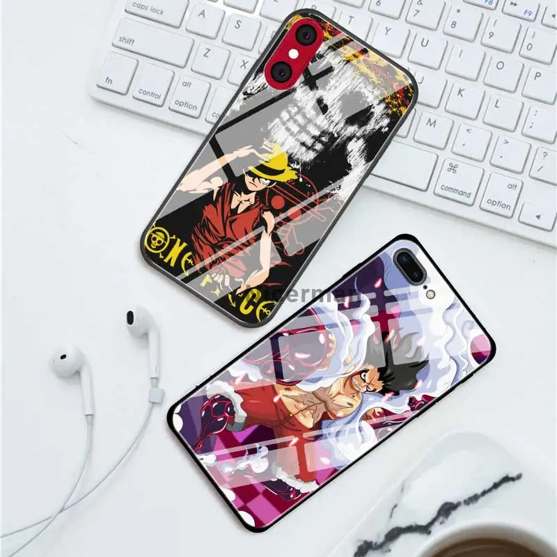 Luffy One Piece Tempered Glass Cover Cases For iPhone 13 12 Mini 11 Pro X XS XR Max 7 8 Plus 6 6S SE SE