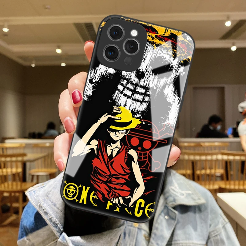 One Piece Luffy Zoro Nami Sanji Phone Tempered Glass Hard Case For iPhone 13 12 Mini 11 Pro Max