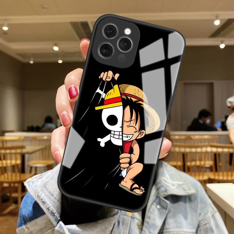 One Piece Luffy Zoro Nami Sanji Phone Tempered Glass Hard Case For iPhone 13 12 Mini 11 Pro Max