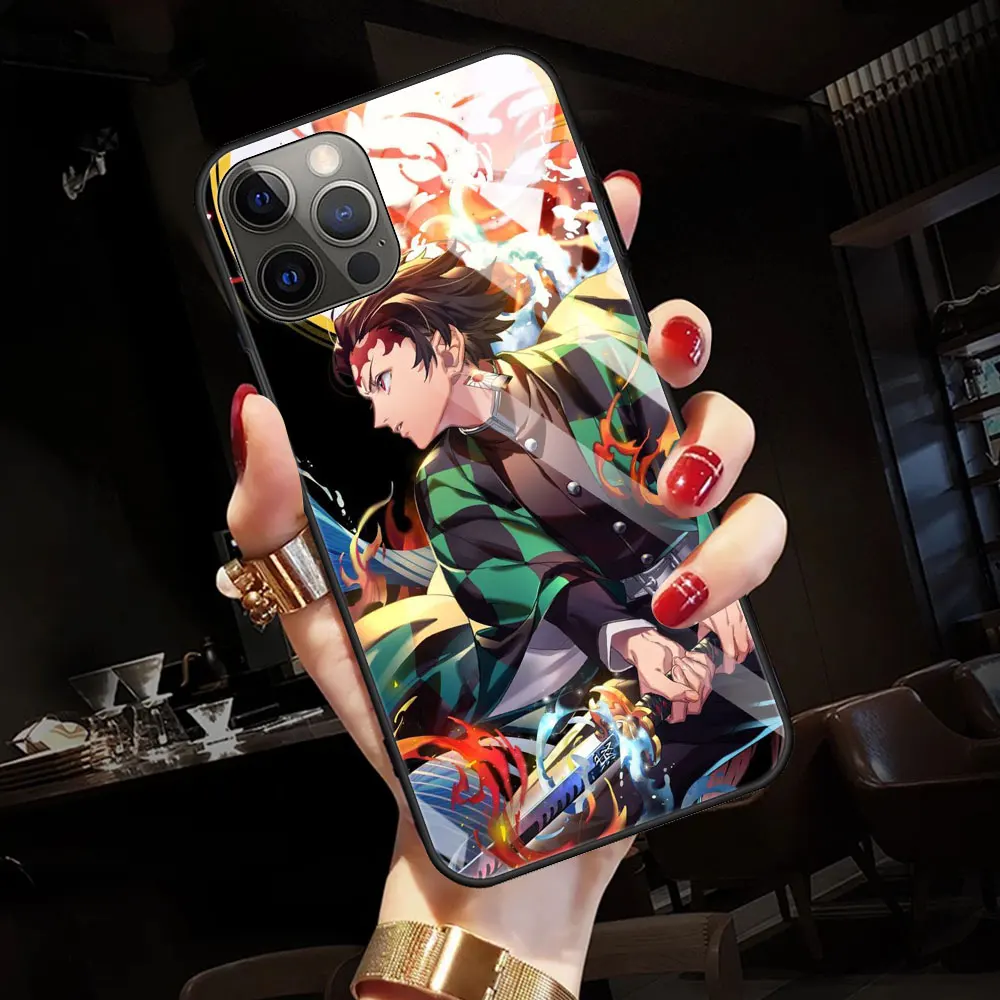 Kimetsu No Yaiba Demon Slayer Tempered Glass Case For Apple iPhone 11 12 Pro 7 XR X XS Max 8 6 6s Plus SE 2020 13