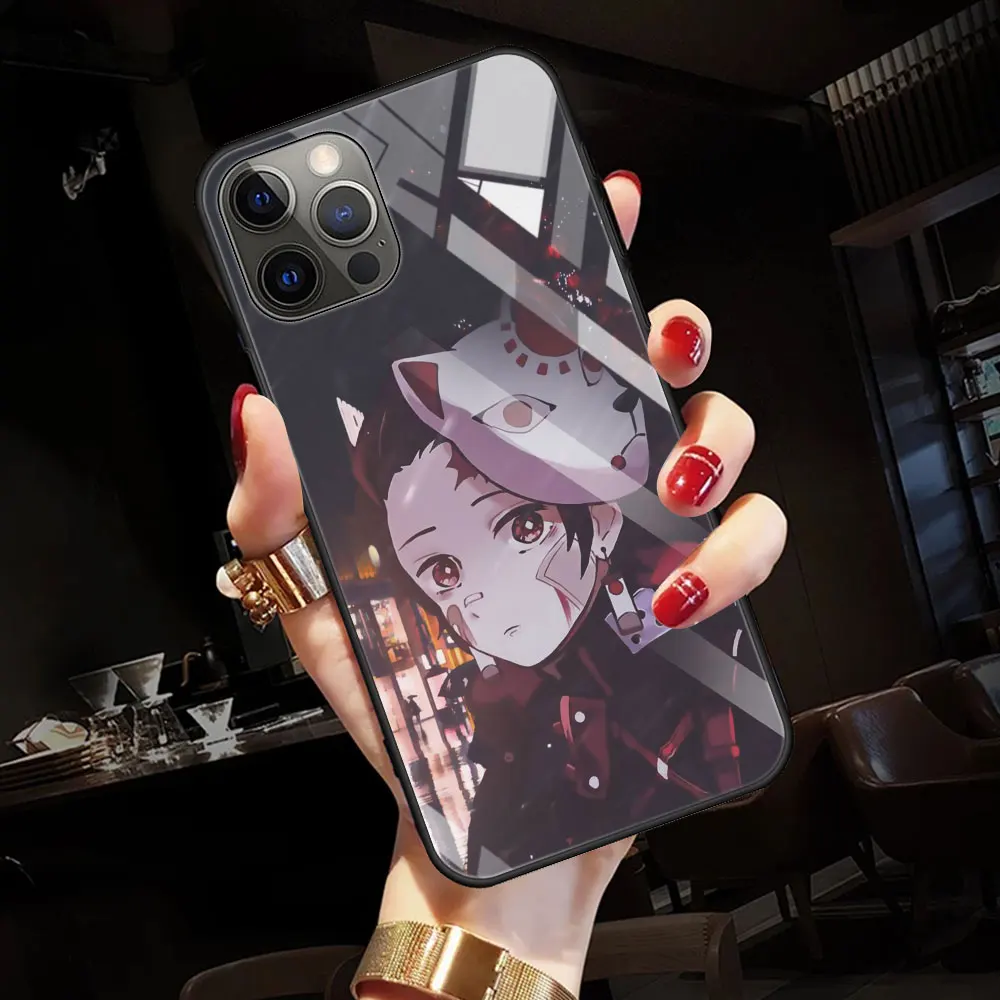 Kimetsu No Yaiba Demon Slayer Tempered Glass Case For Apple iPhone 11 12 Pro 7 XR X XS Max 8 6 6s Plus SE 2020 13