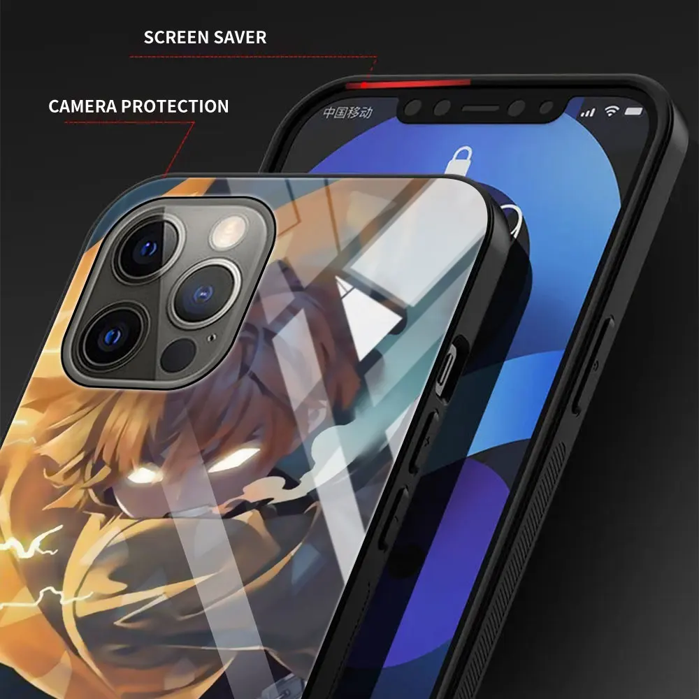 Kimetsu No Yaiba Demon Slayer Tempered Glass Case For Apple iPhone 11 12 Pro 7 XR X XS Max 8 6 6s Plus SE 2020 13