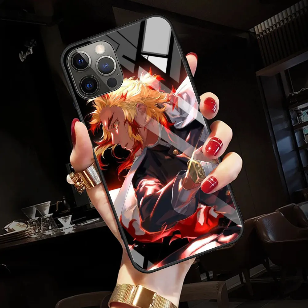 Kimetsu No Yaiba Demon Slayer Tempered Glass Case For Apple iPhone 11 12 Pro 7 XR X XS Max 8 6 6s Plus SE 2020 13