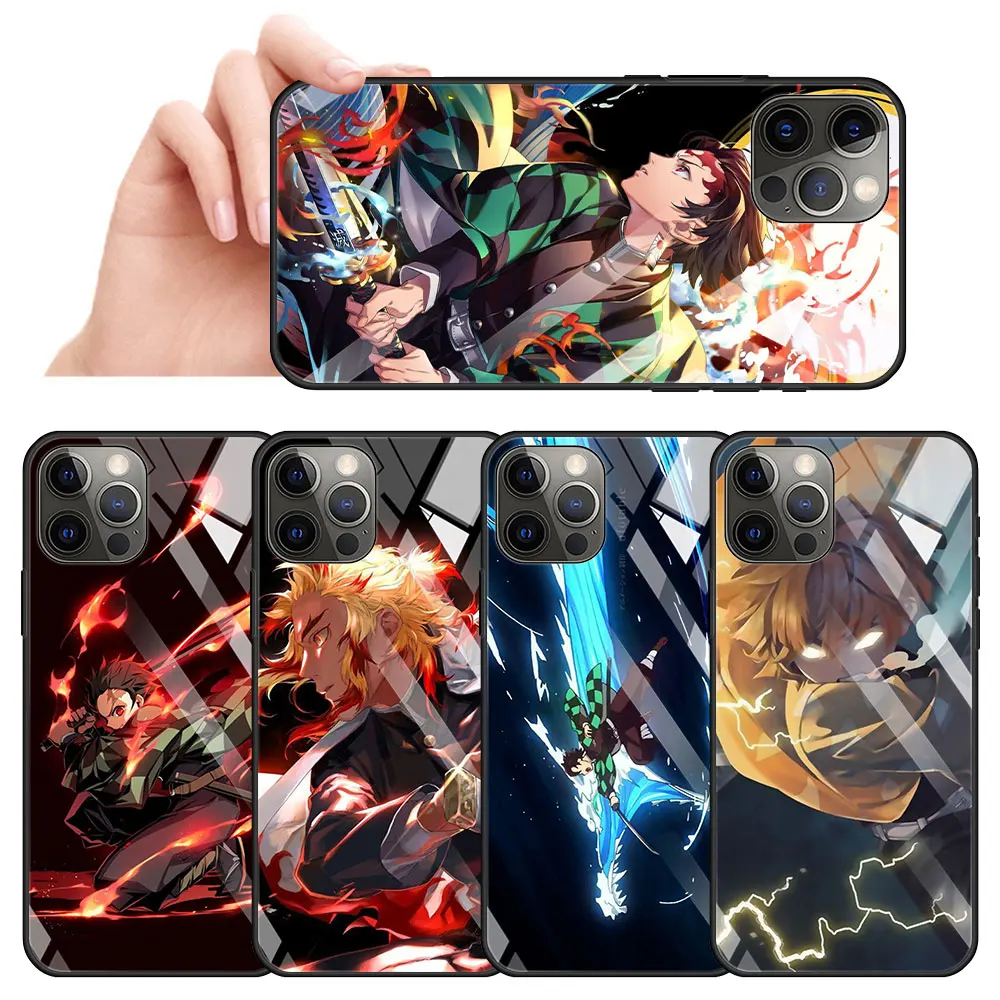 Kimetsu No Yaiba Demon Slayer Tempered Glass Case For Apple iPhone 11 12 Pro 7 XR X XS Max 8 6 6s Plus SE 2020 13