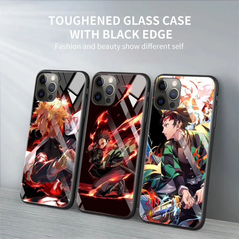 Kimetsu No Yaiba Demon Slayer Tempered Glass Case For Apple iPhone 11 12 Pro 7 XR X XS Max 8 6 6s Plus SE 2020 13