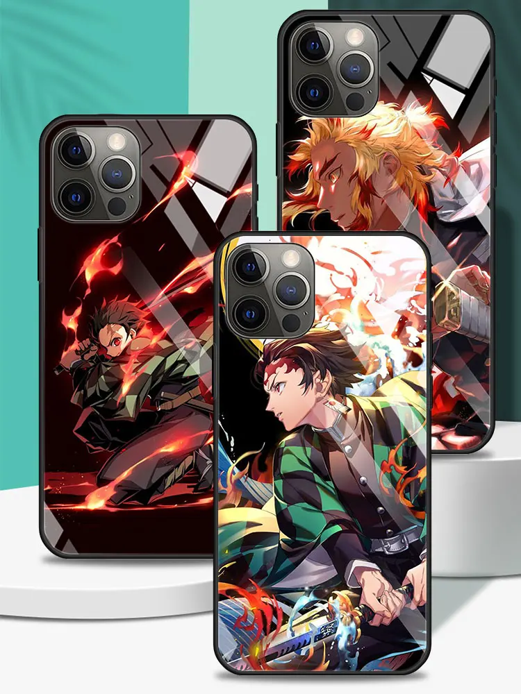 Kimetsu No Yaiba Demon Slayer Tempered Glass Case For Apple iPhone 11 12 Pro 7 XR X XS Max 8 6 6s Plus SE 2020 13